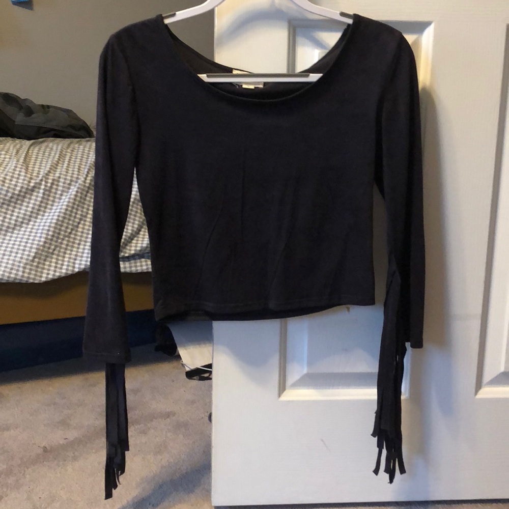 Blue velvet fringed Crop Top
